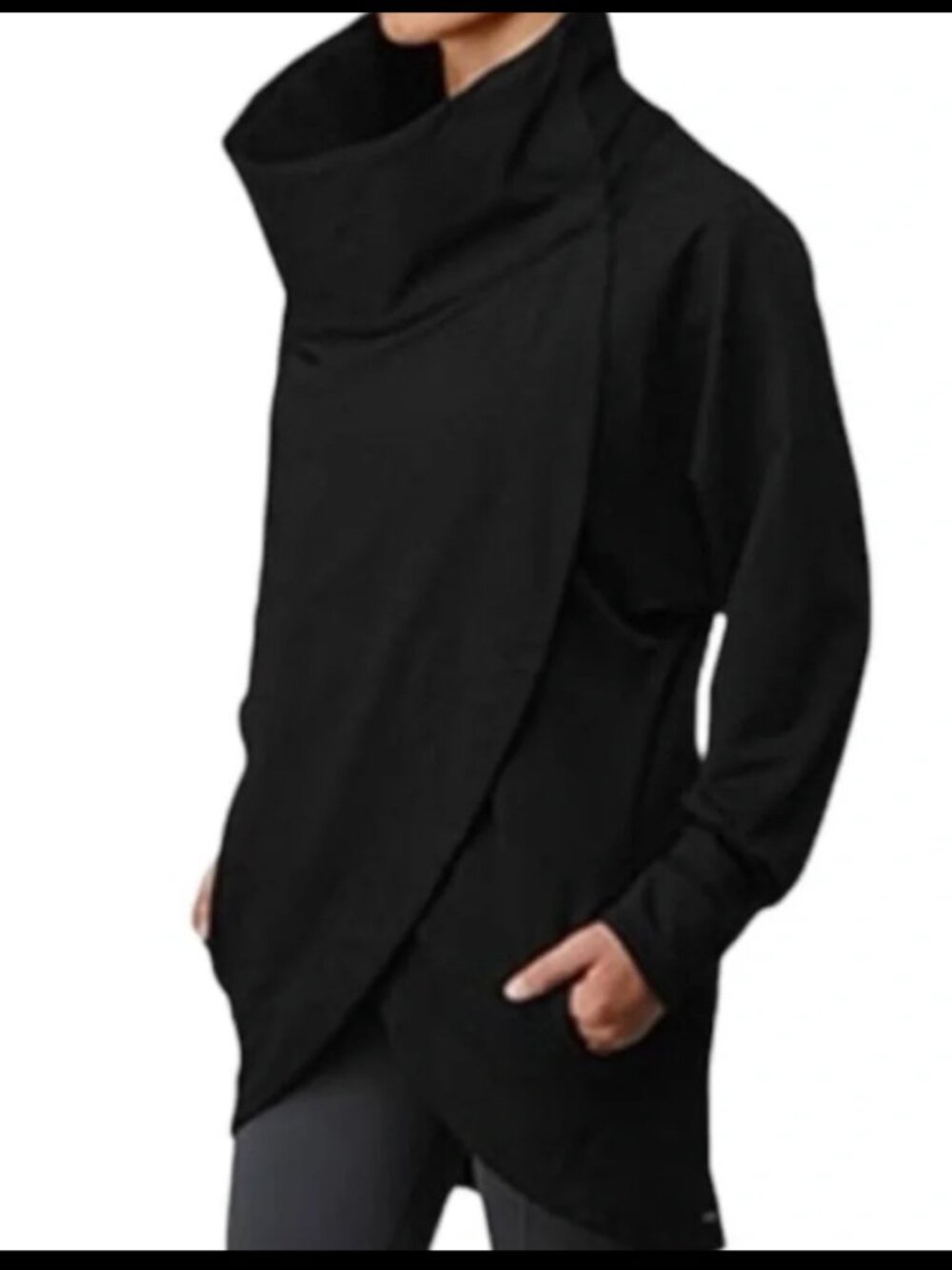 LULULEMON Black Post Savasana Cocoon Wrap Asymmetrical Funnel Neck Snaps Pocket